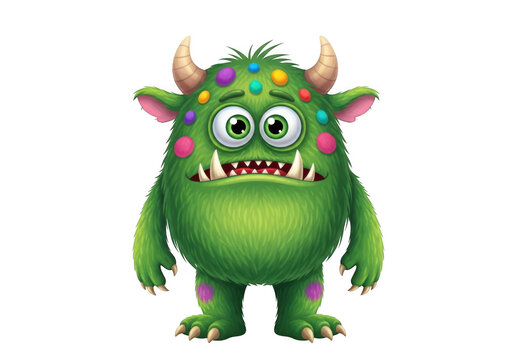 A green monster with colorful party decorations on its head isolated on transparent background