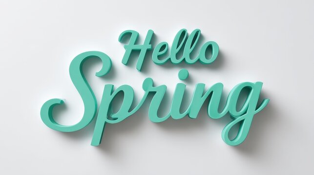 3d Label layout mint green text Hello Spring on a white background