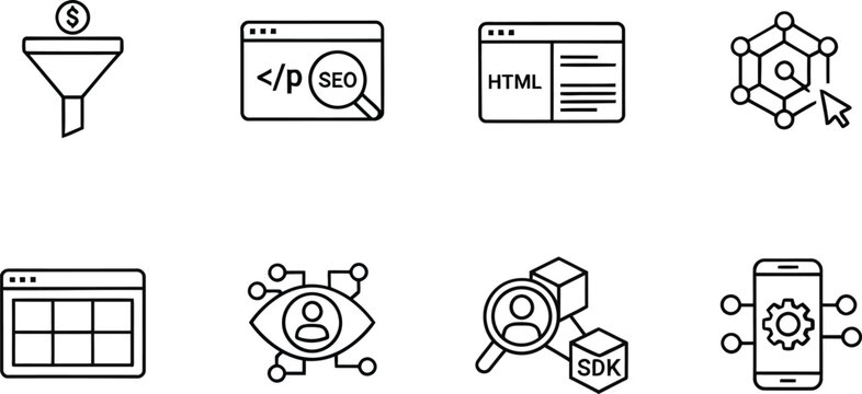 web development and programming tools flat design vector icon pack set