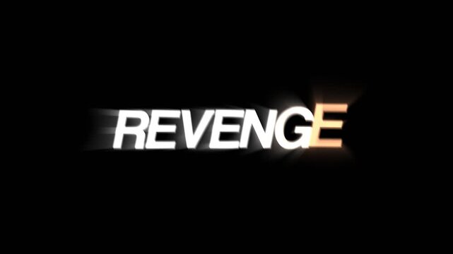 Intense revenge text animation on dark background with smooth motion blur, bold white letters and purple accent creating dramatic cinematic intro