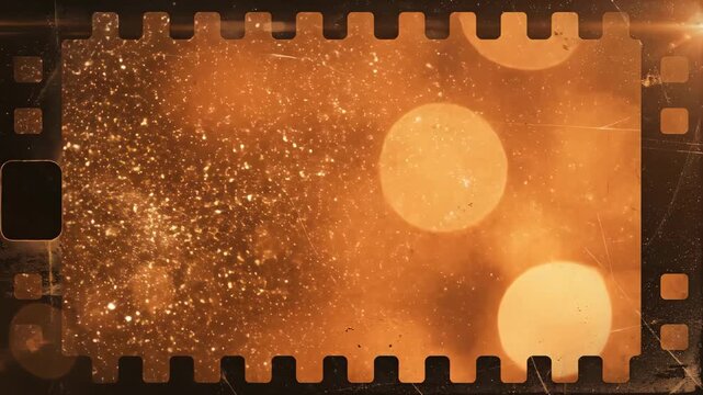 Orange motion blur light leaks drift through a retro film distressed flare overlay on a dark analog background.