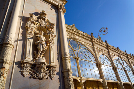 Neo-Baroque colonnade in historic spa Mariansk&eacute; Lazne, Czechia, Cheb district, Karlovy Vary region, architectural details, sunny day
