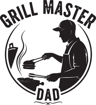 Grill Master Dad Circle Logo with Silhouette of Man Barbecuing for Summer Cookouts