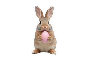 Fototapeta premium Easter bunny holding pink egg with transparent background