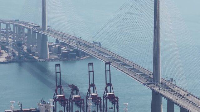 Aerial view of traffic on stonecutters bridge in hong kong
