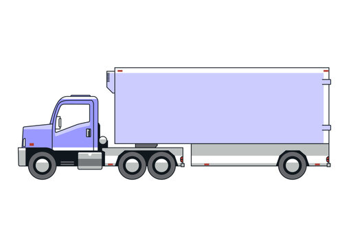 Truck tractor with semi-trailer in cartoon style. Side view. Vector.