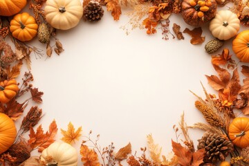 Fototapeta premium Autumn Cozy Pumpkin Pattern Frame