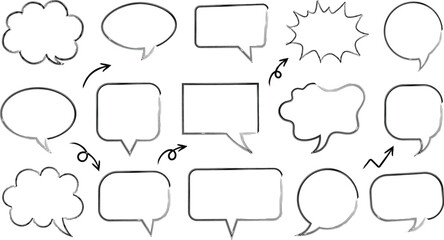 Fototapeta premium Collection of various hand drawn speech bubbles and thought clouds isolated on white background