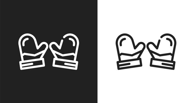 Mittens icon. Linear black, white icon from winter collection. Outline mittens vector. Thin line symbol isolated on white and black background
