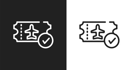Verified boarding card icon. Linear black, white icon from in the frontier collection. Outline verified boarding card vector. Thin line symbol isolated on white and black background