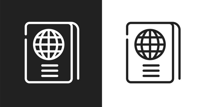 International passport icon. Linear black, white icon from airport collection. Outline international passport vector. Thin line symbol isolated on white and black background