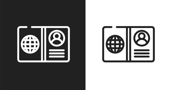Open passport icon. Linear black, white icon from holidays collection. Outline open passport vector. Thin line symbol isolated on white and black background