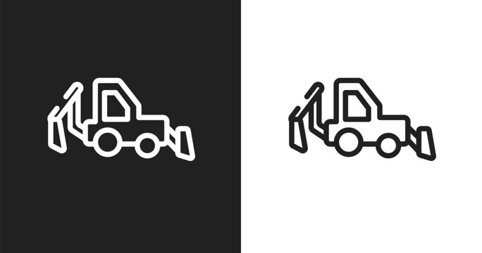 Backhoe icon. Linear black, white icon from transportation collection. Outline backhoe vector. Thin line symbol isolated on white and black background