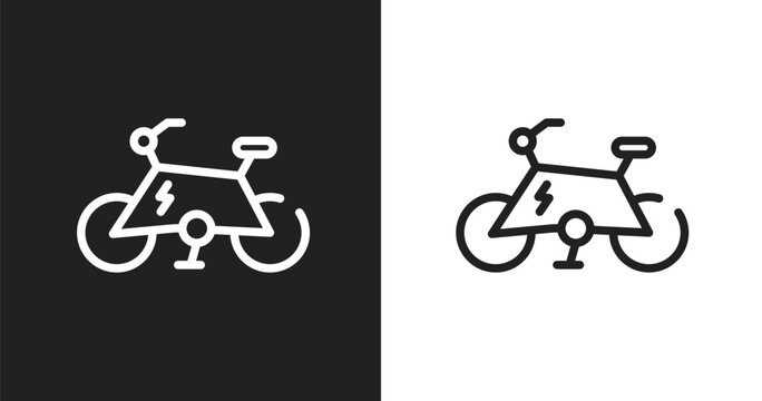 Electric bike icon. Linear black, white icon from vehicles transport collection. Outline electric bike vector. Thin line symbol isolated on white and black background