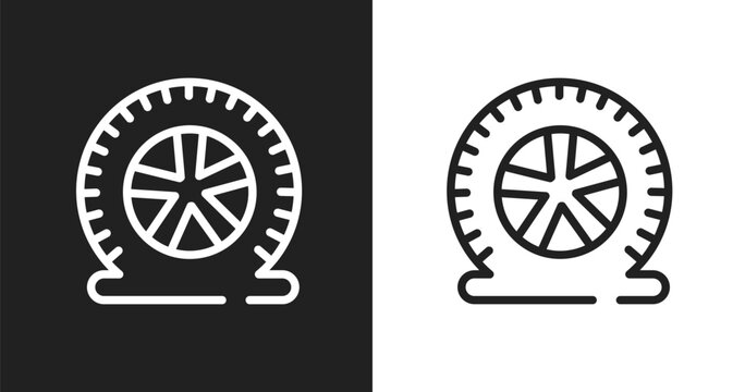 Flat tire icon. Linear black, white icon from car repair collection. Outline flat tire vector. Thin line symbol isolated on white and black background