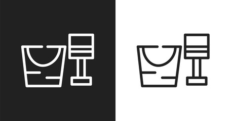 Sand bucket and shovel icon. Linear black, white icon from summer collection. Outline sand bucket and shovel vector. Thin line symbol isolated on white and black background © VectorStockDesign