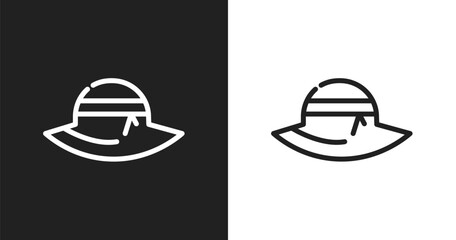 Fototapeta premium Pamela hat icon. Linear black, white icon from summer collection. Outline pamela hat vector. Thin line symbol isolated on white and black background