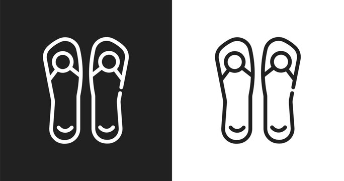 Pair of flip flops icon. Linear black, white icon from summer collection. Outline pair of flip flops vector. Thin line symbol isolated on white and black background