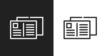 Postcard icon. Linear black, white icon from summer collection. Outline postcard vector. Thin line symbol isolated on white and black background © VectorStockDesign