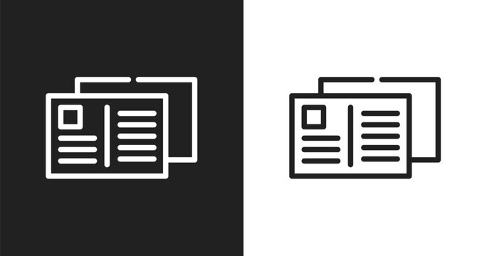 Postcard icon. Linear black, white icon from summer collection. Outline postcard vector. Thin line symbol isolated on white and black background