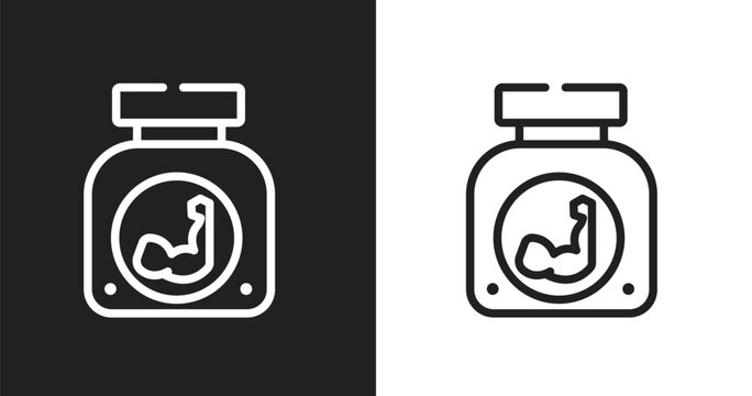 Protein powder icon. Linear black, white icon from active lifestyle collection. Outline protein powder vector. Thin line symbol isolated on white and black background