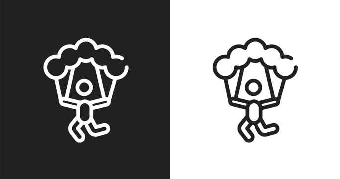 Skydiving icon. Linear black, white icon from sports collection. Outline skydiving vector. Thin line symbol isolated on white and black background