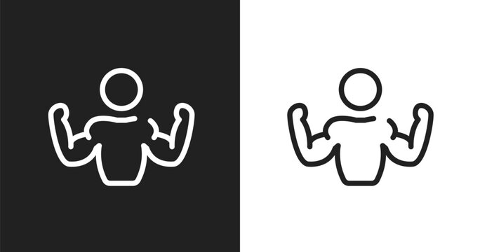 Bodybuilder icon. Linear black, white icon from sport fitness collection. Outline bodybuilder vector. Thin line symbol isolated on white and black background