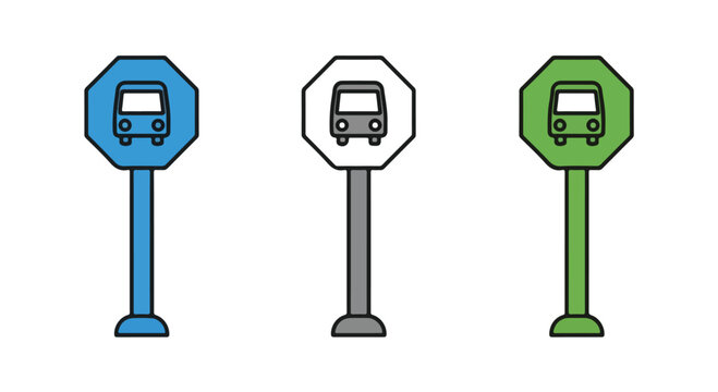Graphic illustration of three colored parking meter icons on poles against a white background.