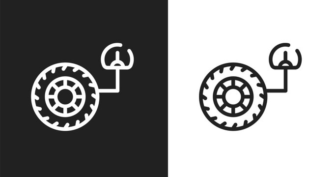 Tire pressure icon. Linear black, white icon from racing collection. Outline tire pressure vector. Thin line symbol isolated on white and black background
