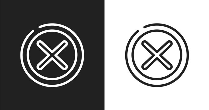 Unchecked icon. Linear black, white icon from color circles rating and validation collection. Outline unchecked vector. Thin line symbol isolated on white and black background