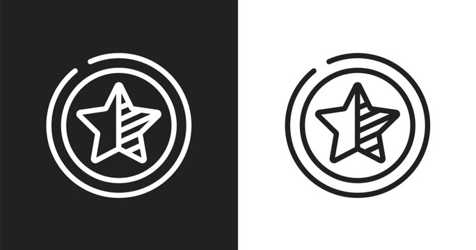 Half star icon. Linear black, white icon from color circles rating and validation collection. Outline half star vector. Thin line symbol isolated on white and black background