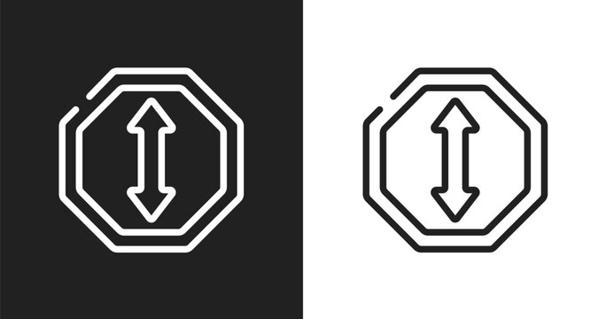 Ahead icon. Linear black, white icon from traffic signs collection collection. Outline ahead vector. Thin line symbol isolated on white and black background