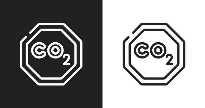 Co2 sign icon. Linear black, white icon from universal warning signals collection. Outline co2 sign vector. Thin line symbol isolated on white and black background