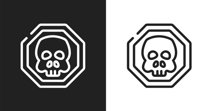 Death sign icon. Linear black, white icon from universal warning signals collection. Outline death sign vector. Thin line symbol isolated on white and black background
