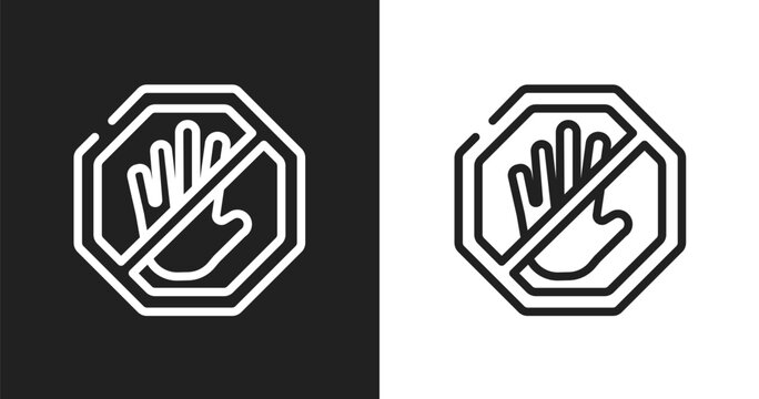 No push icon. Linear black, white icon from public spaces signals collection. Outline no push vector. Thin line symbol isolated on white and black background