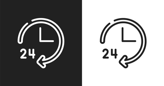 24 hours service icon. Linear black, white icon from hotel signals collection. Outline 24 hours service vector. Thin line symbol isolated on white and black background