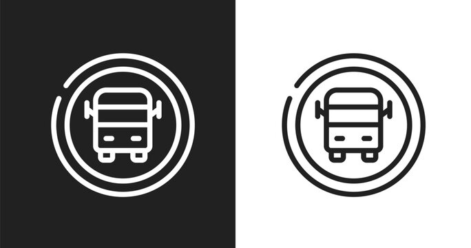 School bus stop icon. Linear black, white icon from indications collection. Outline school bus stop vector. Thin line symbol isolated on white and black background