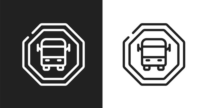 Scholar bus stop icon. Linear black, white icon from indications collection. Outline scholar bus stop vector. Thin line symbol isolated on white and black background