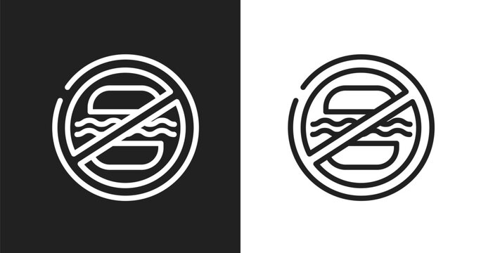 Food not allowed icon. Linear black, white icon from swimming pool rules collection. Outline food not allowed vector. Thin line symbol isolated on white and black background