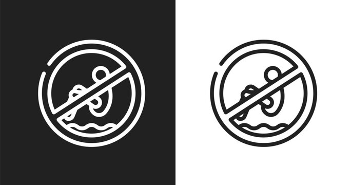 No bomb jump icon. Linear black, white icon from swimming pool rules collection. Outline no bomb jump vector. Thin line symbol isolated on white and black background
