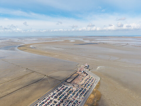 Holwerd ferry terminal to Ameland aerial view Wadden Sea