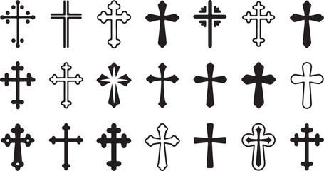 Fototapeta premium Diverse Collection of Christian Cross Icons Representing Faith and Spirituality