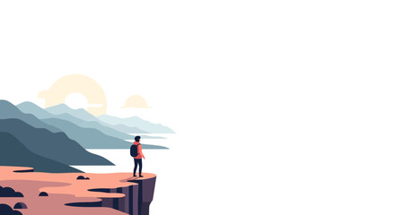 Obraz premium Adventurous journey: hiker on cliff edge with scenic mountain view at