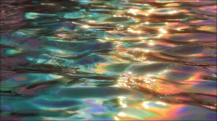 Rainbow colors shimmer on a background, like light through water.
