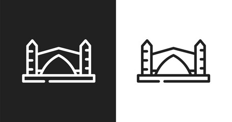 Stari most icon. Linear black, white icon from linear monuments collection. Outline stari most vector. Thin line symbol isolated on white and black background © VectorStockDesign