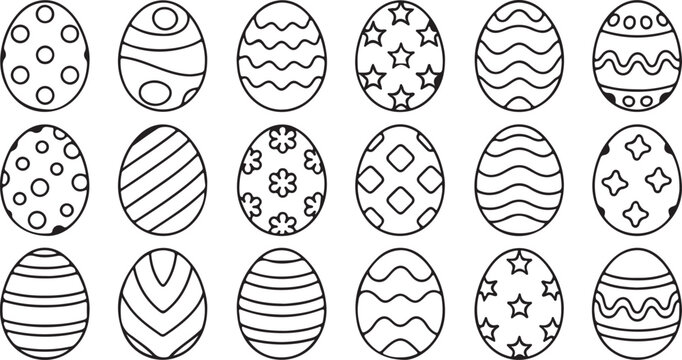 Large collection of patterned Easter eggs for springtime holiday decorations and crafts projects