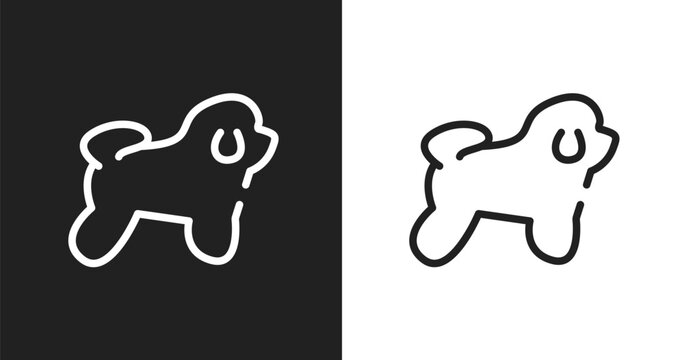 Bichon frise icon. Linear black, white icon from dog breeds fullbody collection. Outline bichon frise vector. Thin line symbol isolated on white and black background