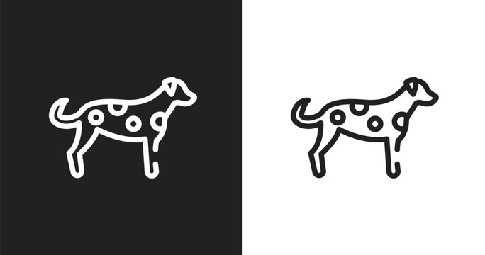 Dalmatian icon. Linear black, white icon from dog breeds fullbody collection. Outline dalmatian vector. Thin line symbol isolated on white and black background