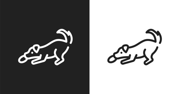 Dogs playing icon. Linear black, white icon from dog and training collection. Outline dogs playing vector. Thin line symbol isolated on white and black background