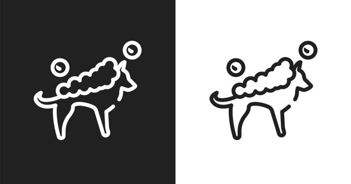Washing the dog icon. Linear black, white icon from dog and training collection. Outline washing the dog vector. Thin line symbol isolated on white and black background
